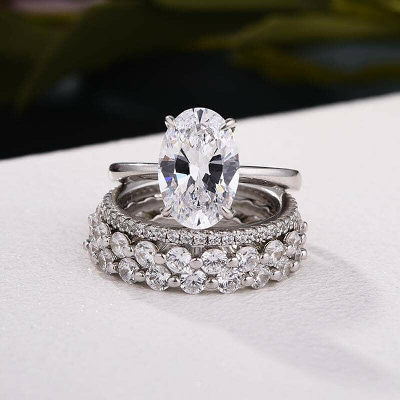 Classic White Gold Oval Cut Diamond Bridal Ring Set-Evani Naomi Jewelry