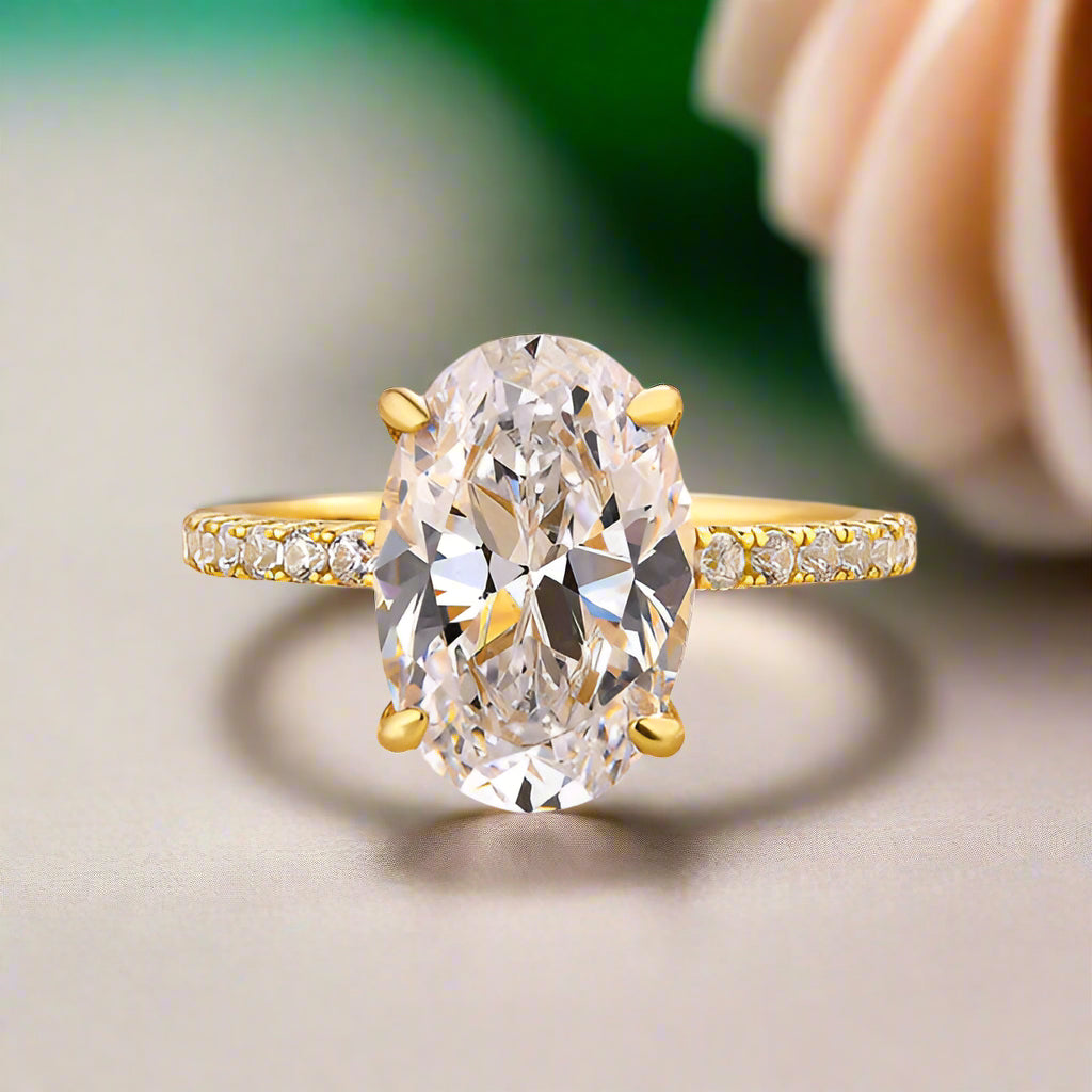 Yellow Gold 3.50 Ct Oval Cut Engagement Ring-Evani Naomi Jewelry