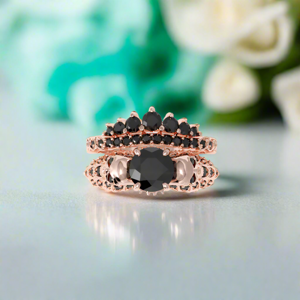 You're My Forever- 1.25 Carat Round Cut Diamond Skulls Promise Ring Set-Evani Naomi Jewelry