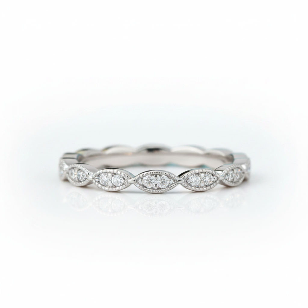 0.08 ct Diamond OptionHalf Eternity Art Deco Ring Band - Evani Naomi Jewelry