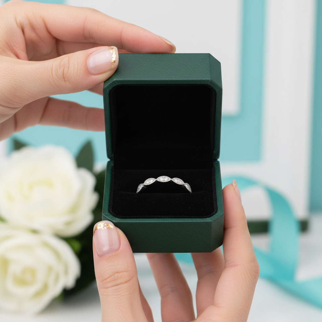 0.08 ct Diamond OptionHalf Eternity Art Deco Ring Band - Evani Naomi Jewelry
