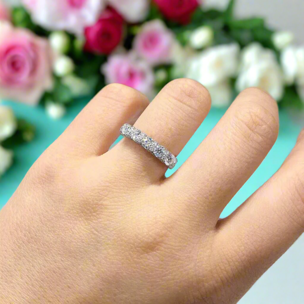 0.1 Ct Round Diamond Real Platinum Wedding Band-Evani Naomi Jewelry