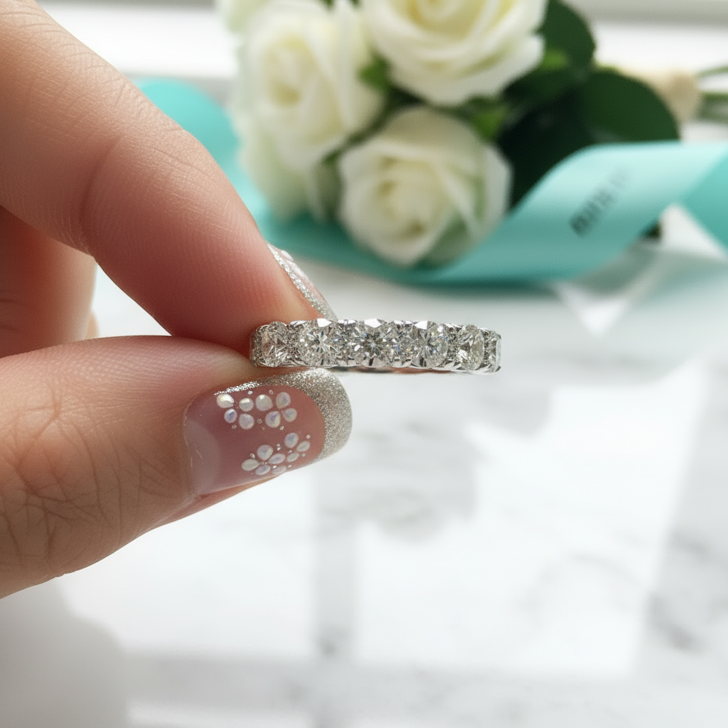 0.1 Ct Round Diamond Real Platinum Wedding Band-Evani Naomi Jewelry