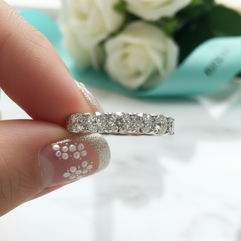 0.1 Ct Round Diamond Birthstone Real Platinum Wedding Band-Evani Jewelry