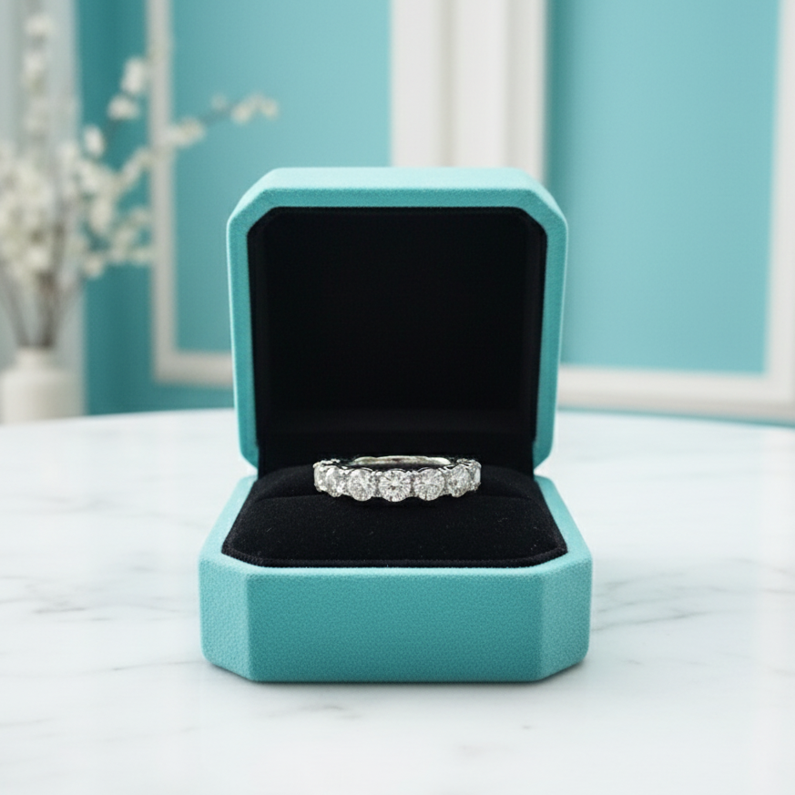 0.1 Ct Round Diamond Birthstone Real Platinum Wedding Band-Evani Jewelry