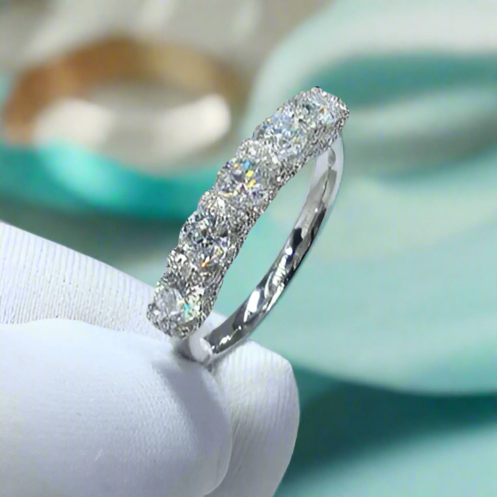 0.1 Ct Round Diamond Real Platinum Wedding Band-Evani Naomi Jewelry