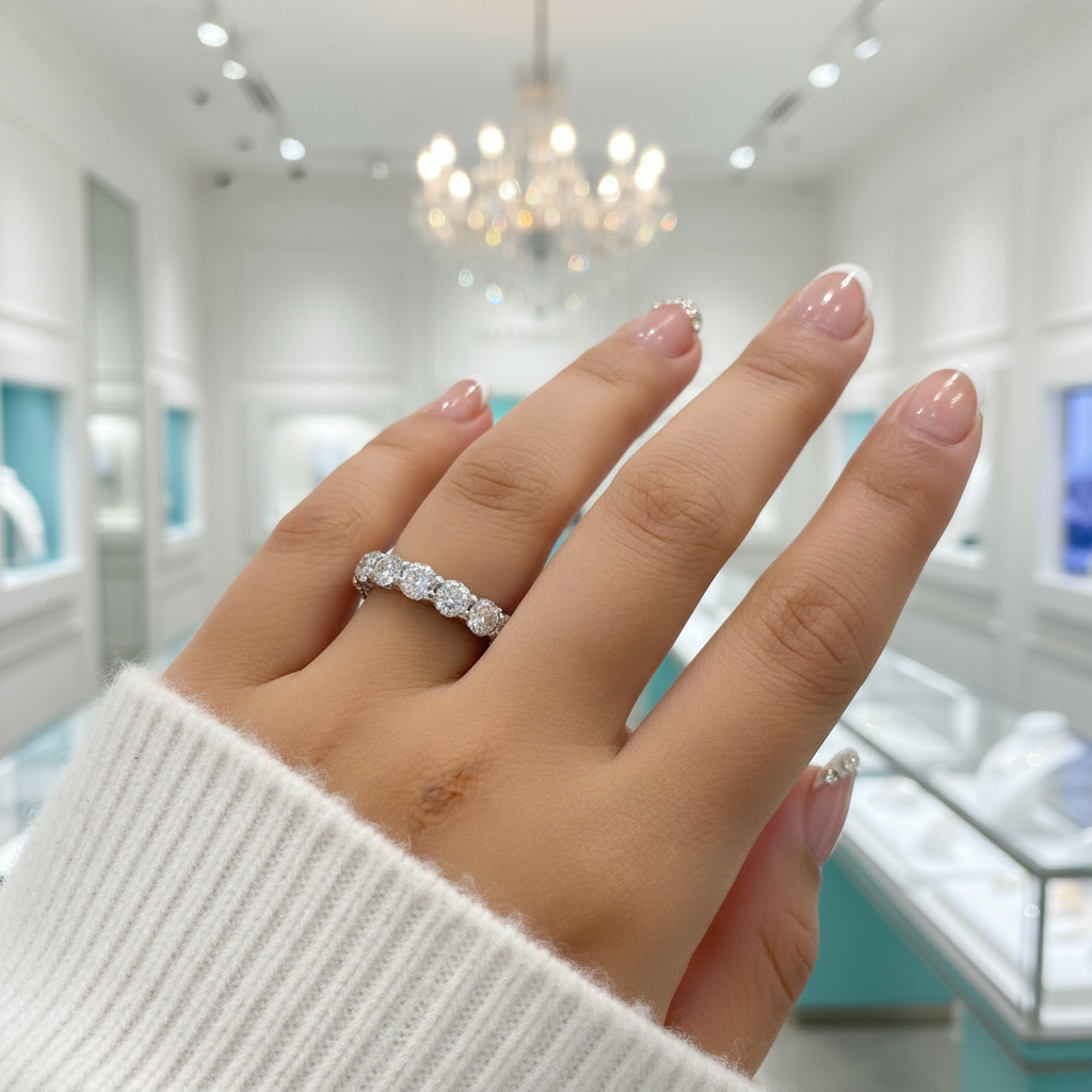 0.3 Ct Heart Diamond Eternity Wedding Band-Evani Jewelry