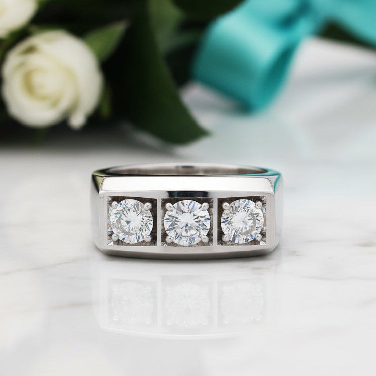 0.3 Ct Three Stones Diamond Men's Wedding Ring-Evani Jewelry