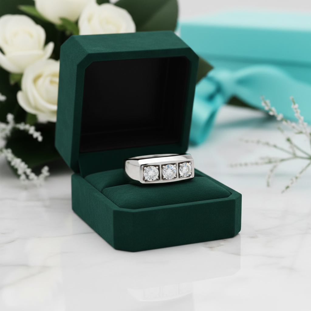 0.3 Ct Three Stones Diamond OptionMen's Wedding Ring - Evani Naomi Jewelry