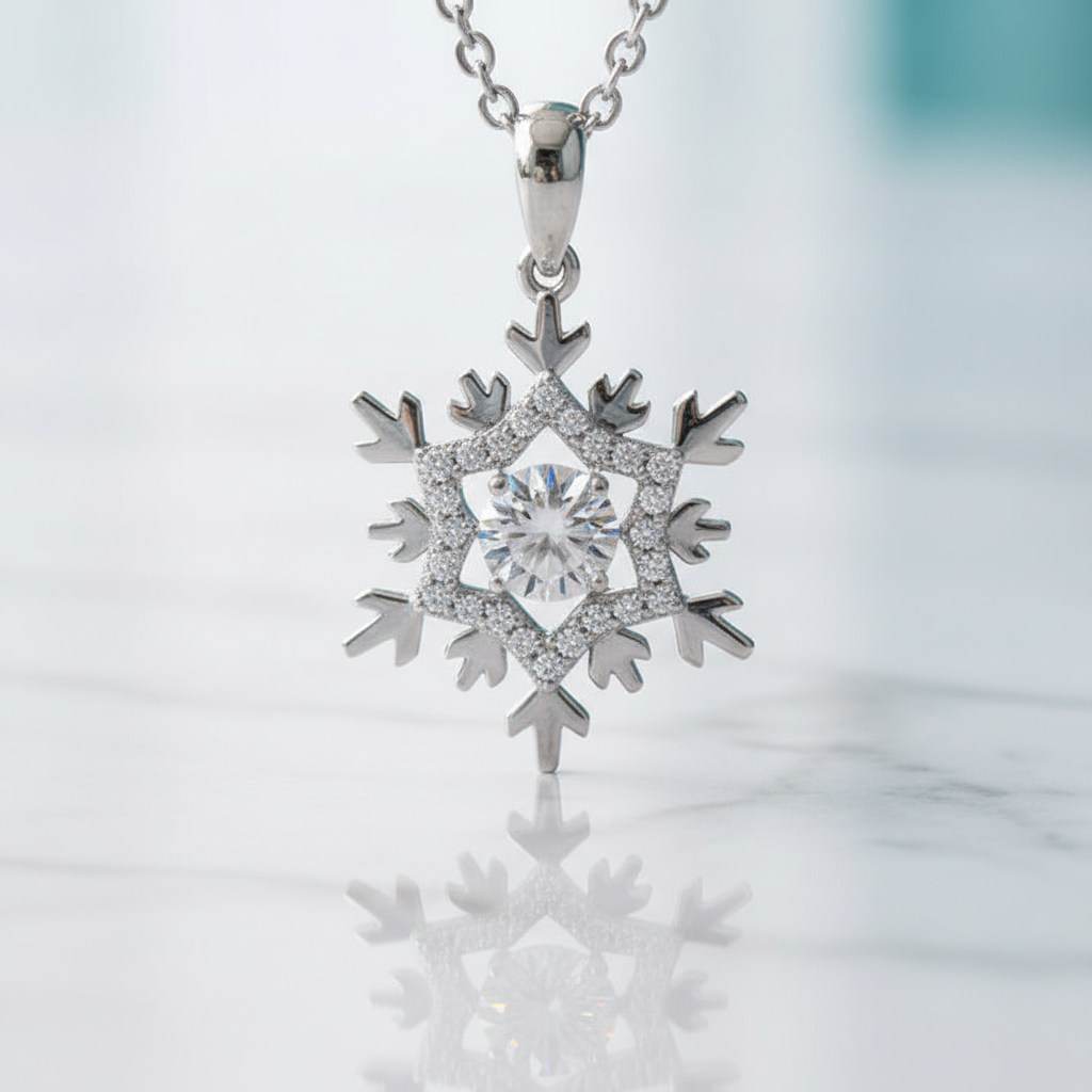 0.5 Ct Round Diamond Option Pendant Necklace with Snowflake