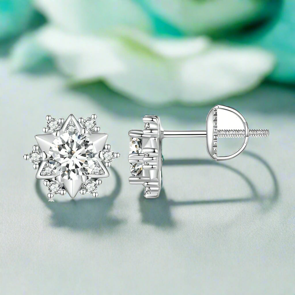 0.5 Ct Round Diamond Stud Earrings with Snowflake-Evani Naomi Jewelry