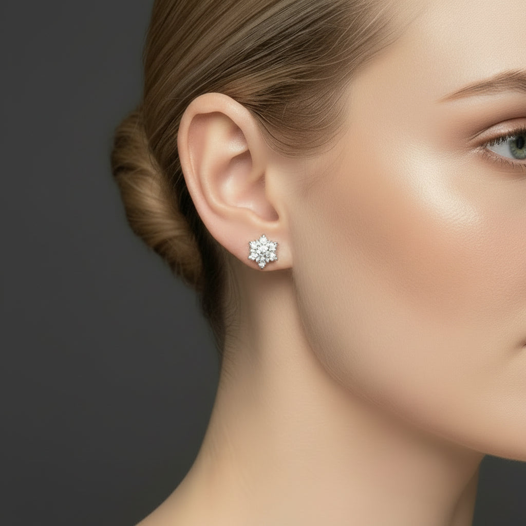 0.5 Ct Round Diamond Stud Earrings with Snowflake-Evani Jewelry