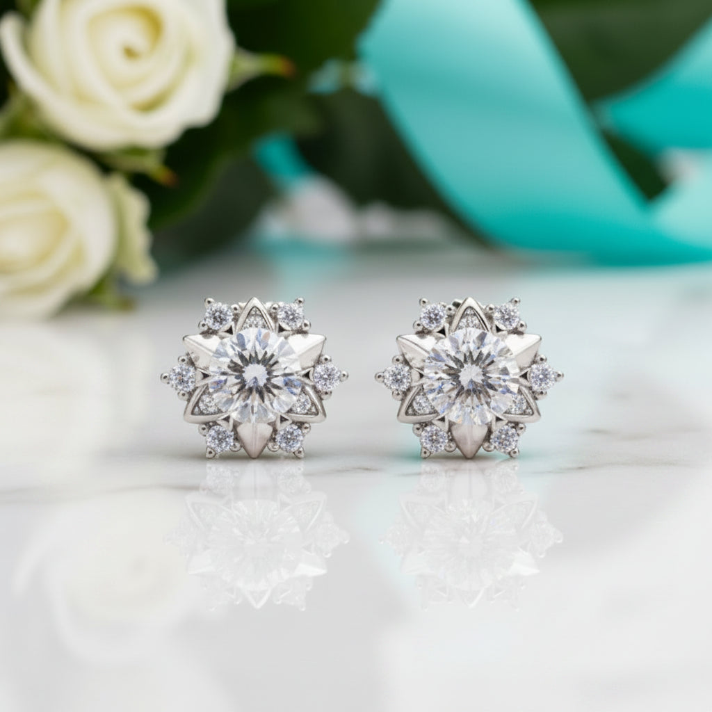 0.5 Ct Round Diamond Stud Earrings with Snowflake-Evani Jewelry