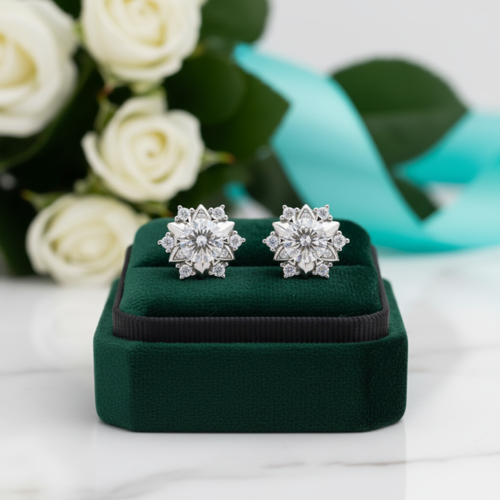 0.5 Ct Round Diamond Option Stud Earrings with Snowflake