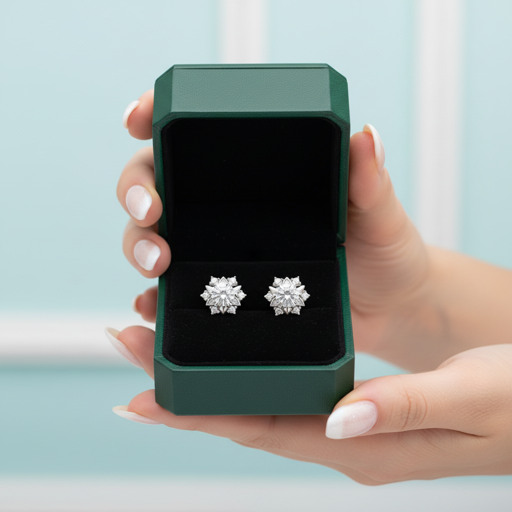 0.5 Ct Round Diamond Option Stud Earrings with Snowflake