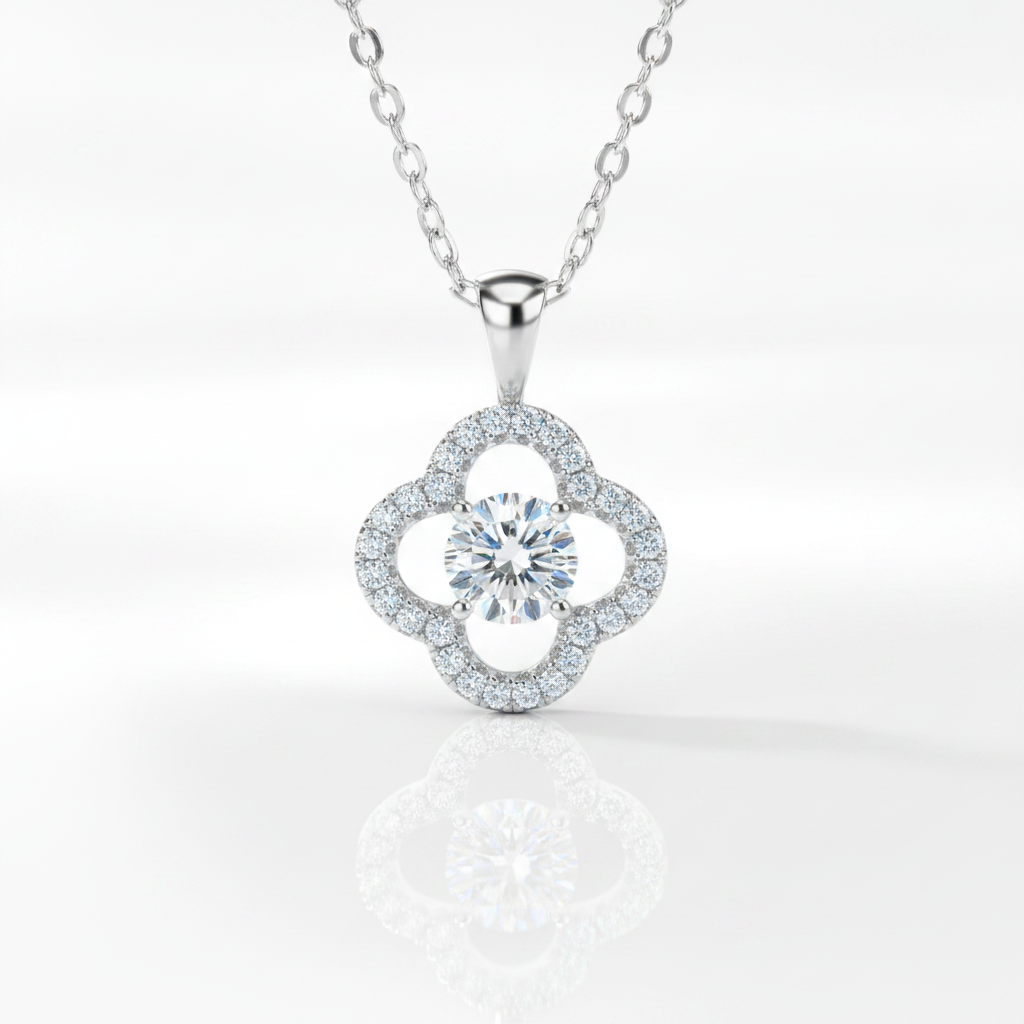 0.5 ct Round Diamond Option Clover Shaped Necklace