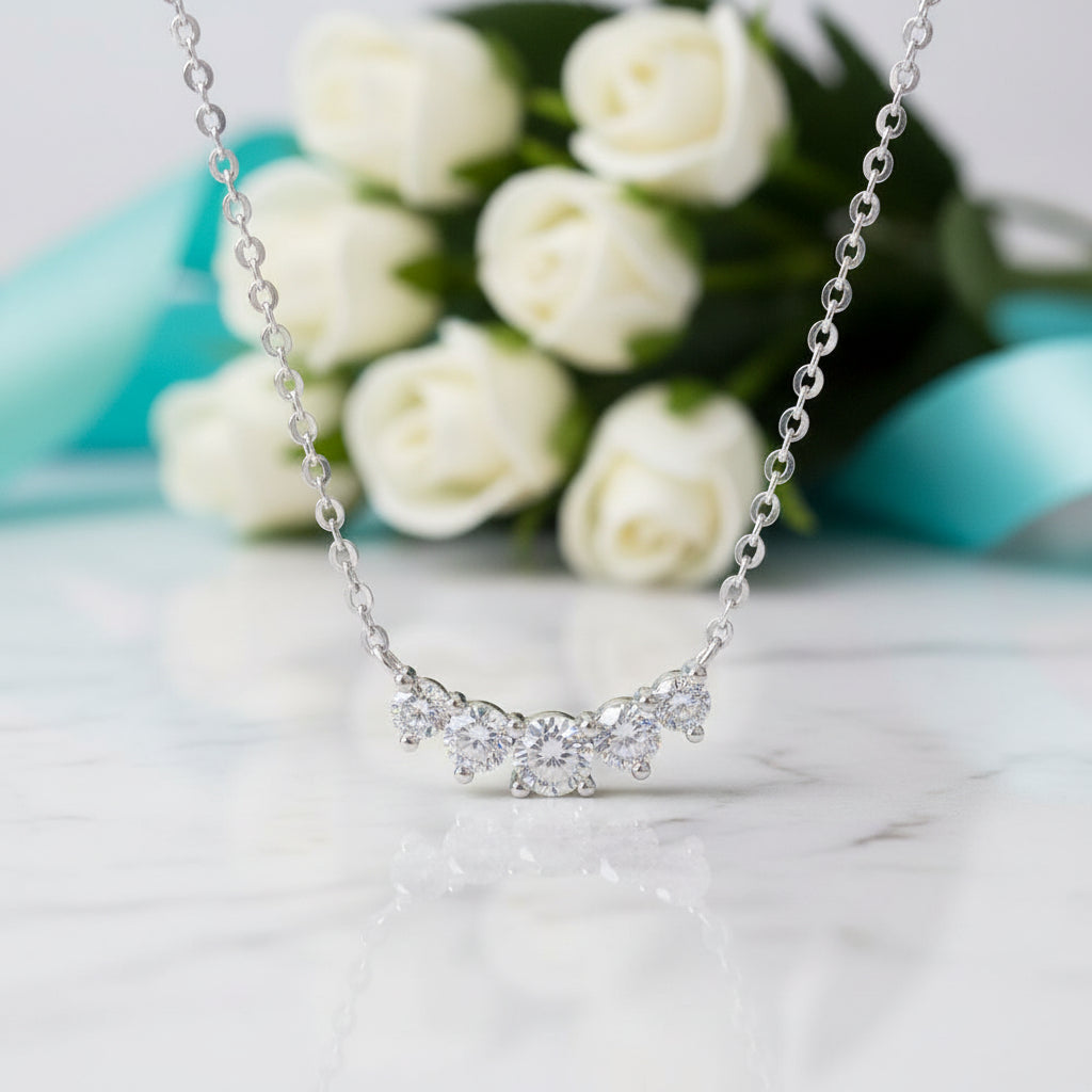 0.58 Ct Five Stone Diamond Necklace-Evani Jewelry