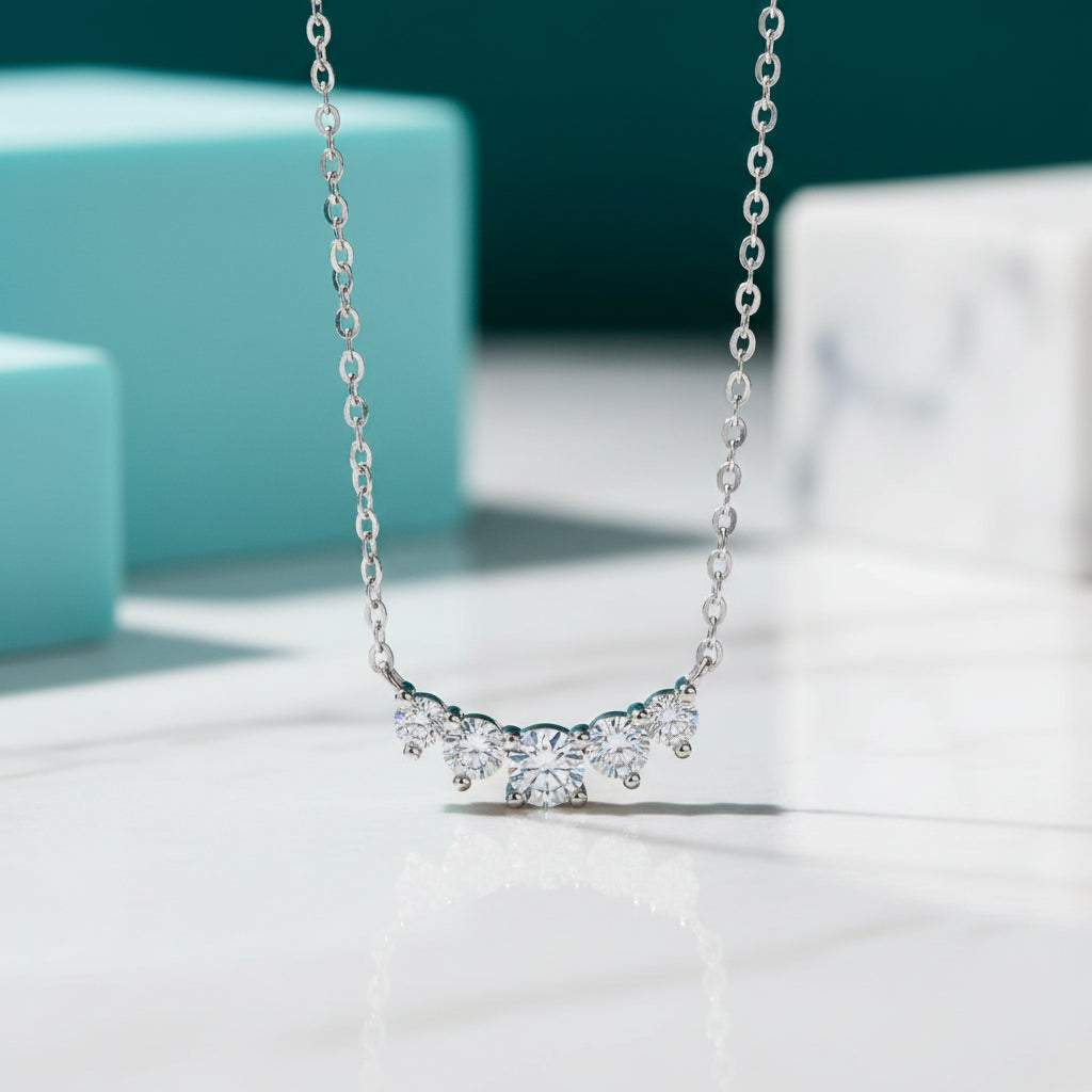 0.58 Ct Five Stone Diamond Necklace-Evani Jewelry