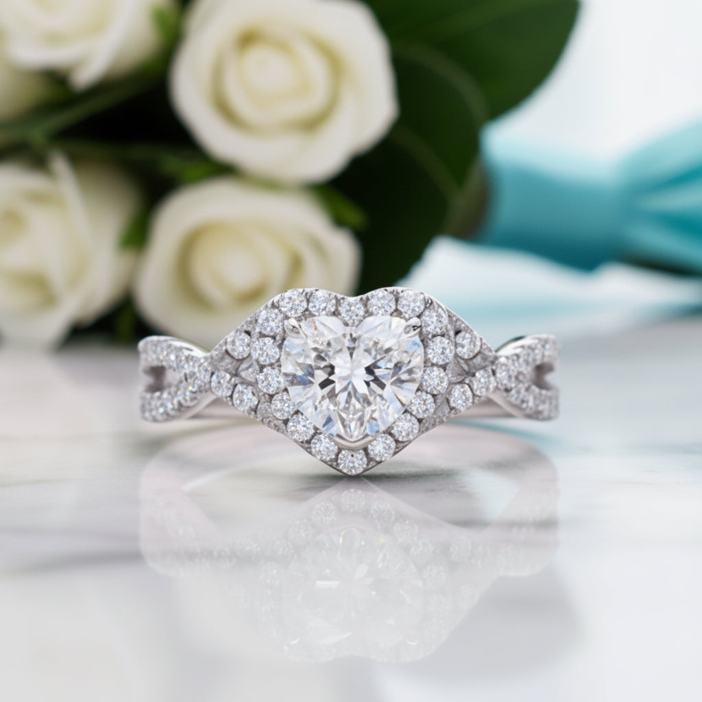 0.8 Ct Heart Diamond Halo Engagement Ring-Evani Jewelry