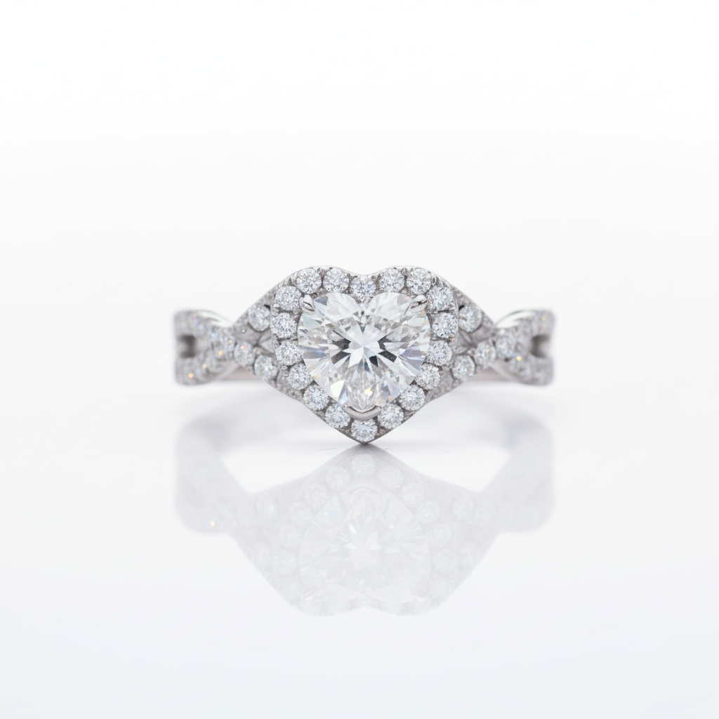 0.8 Ct Heart Diamond Option Halo Engagement Ring