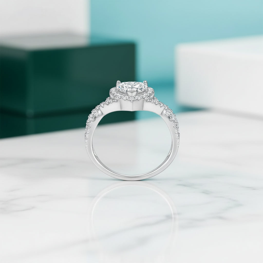 0.8 Ct Heart Diamond Halo Engagement Ring-Evani Jewelry