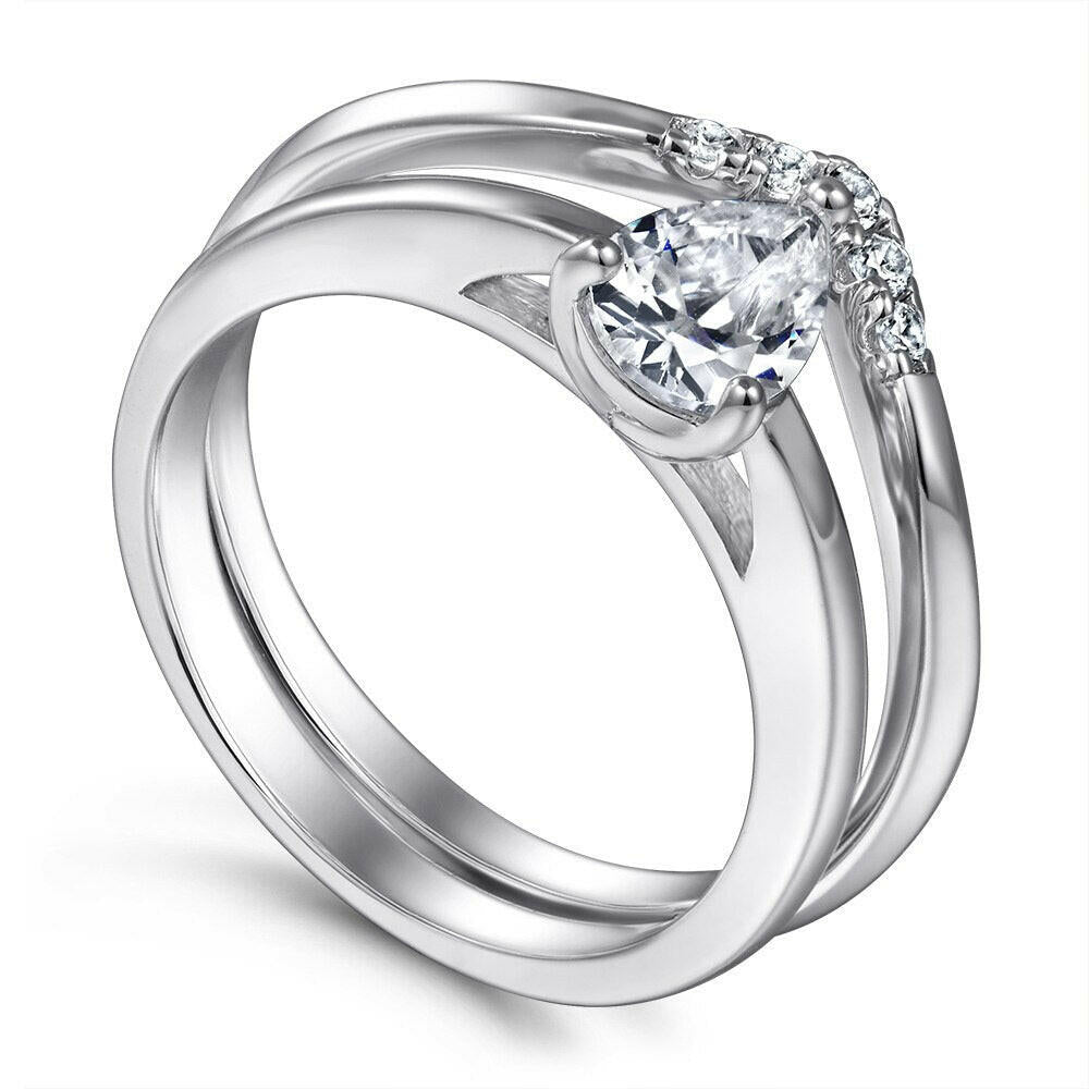 0.8 Ct Pear Cut Diamond Engagement Ring Set-Evani Naomi Jewelry