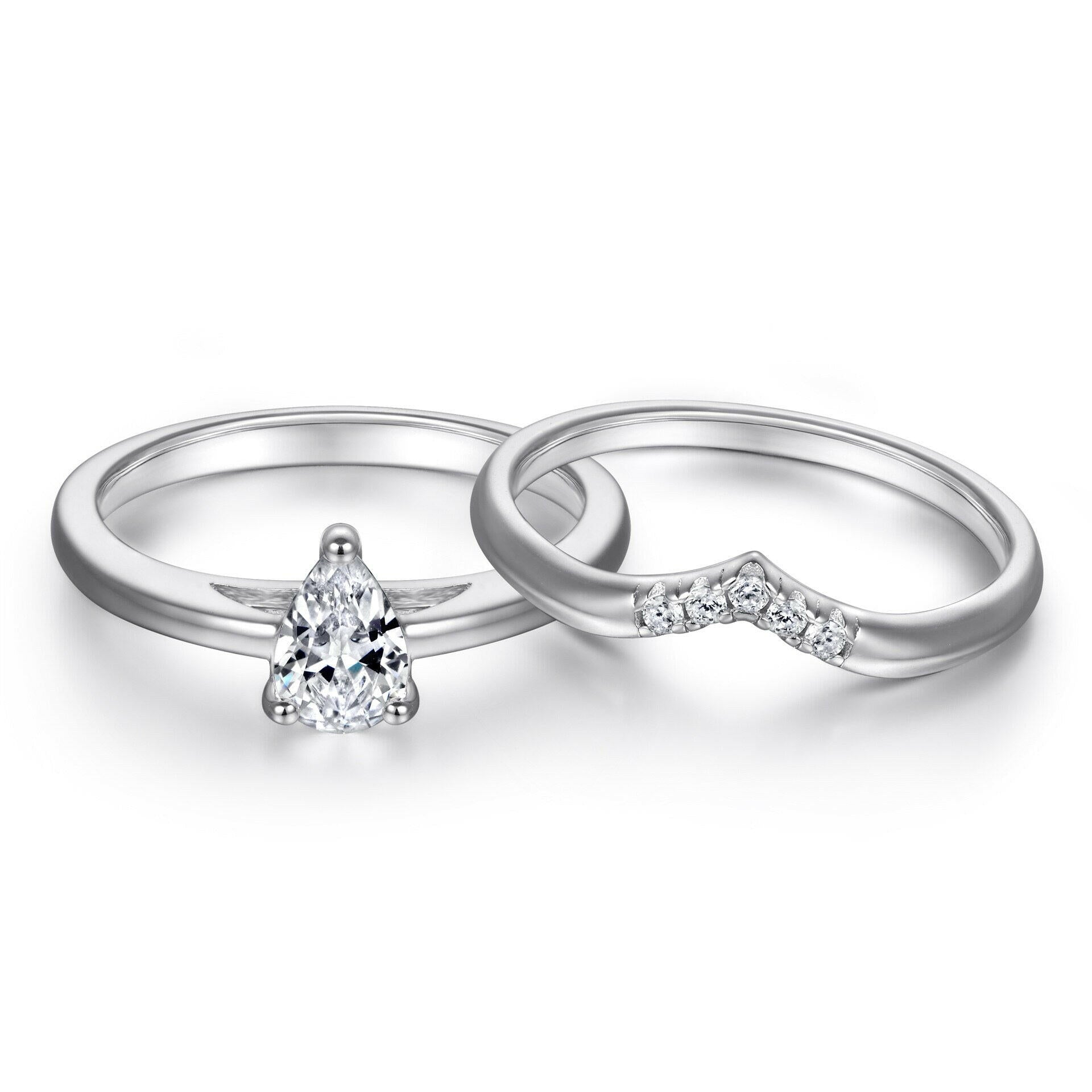 0.8 Ct Pear Cut Diamond Engagement Ring Set-Evani Jewelry