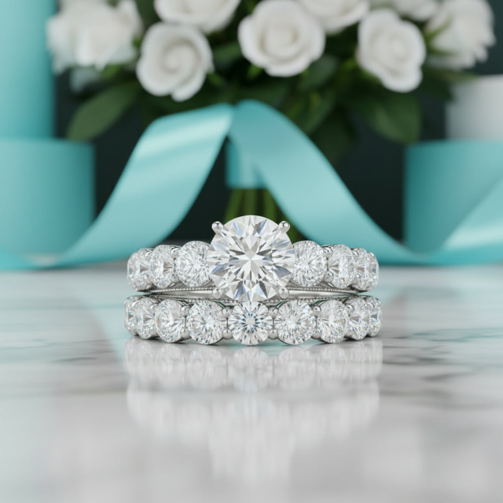 0.8 Ct Round Diamond Engagement Ring Set-Evani Jewelry