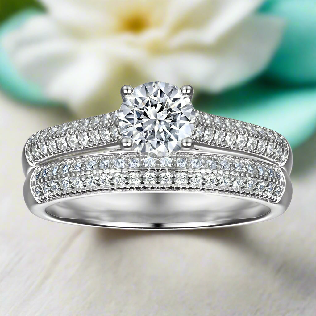0.8 Ct Round Diamond Engagement Ring Set-Evani Naomi Jewelry