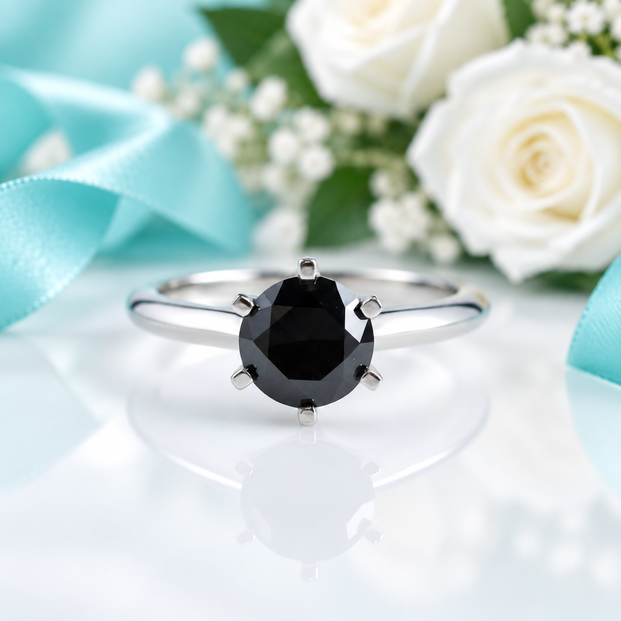 1.0 Ct Black Round Cut Diamond Option Engagement Ring