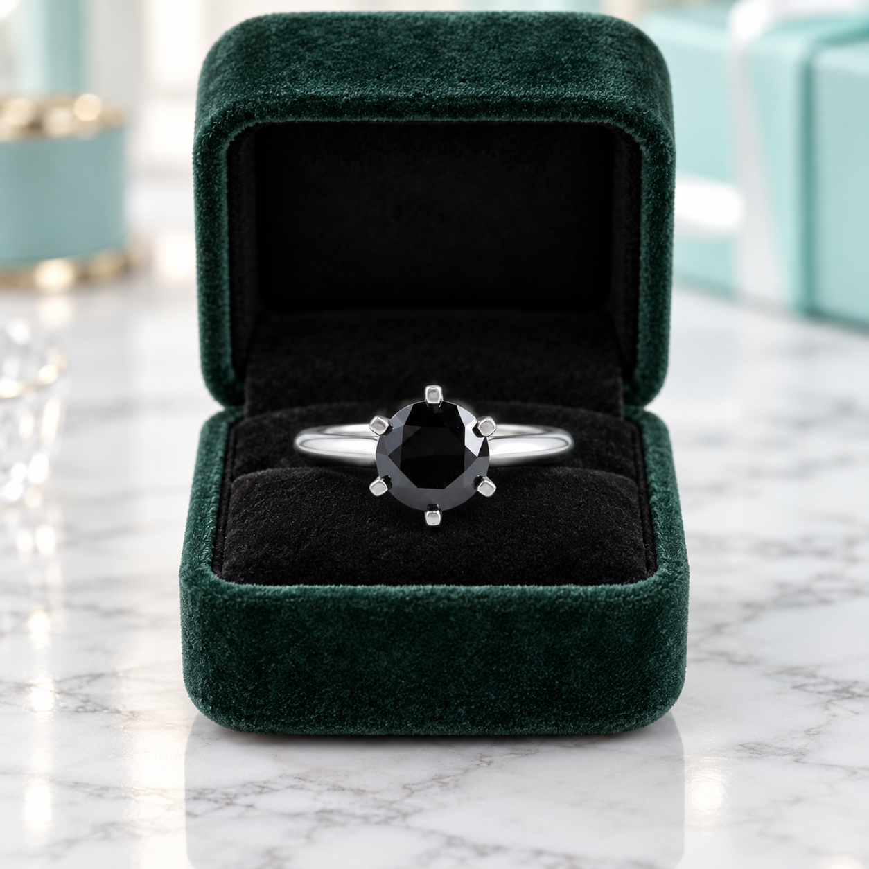 1.0 Ct Black Round Cut Diamond Option Engagement Ring