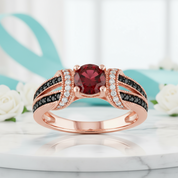 1.0 Ct Round Cut Ruby Birthstone Diamond Engagement Ring - Evani Naomi Jewelry