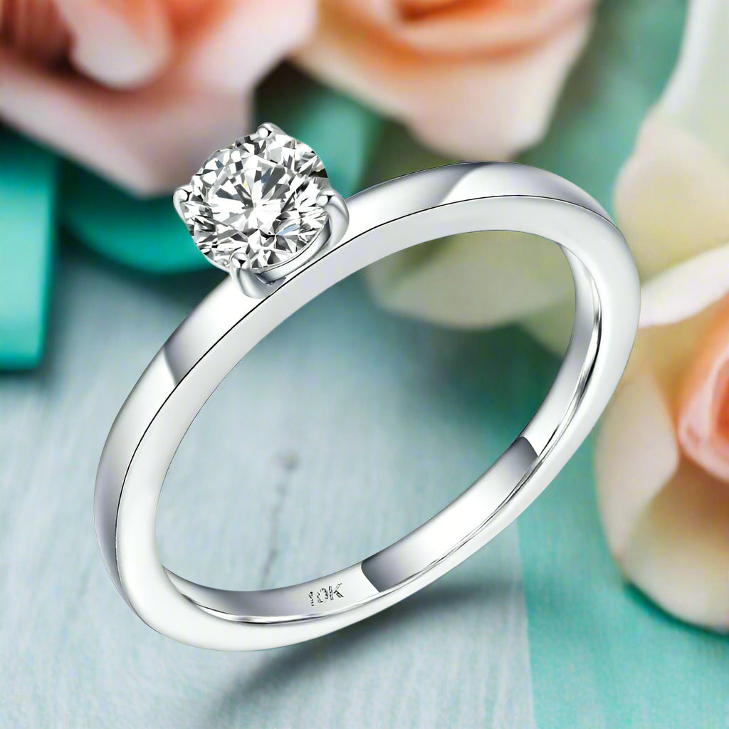 10k White Gold Round Diamond Solitaire Engagement Ring-Evani Jewelry