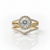 10K Yellow Gold 1.0 Ct Round Diamond OptionHalo Engagement Ring Set - Evani Naomi Jewelry