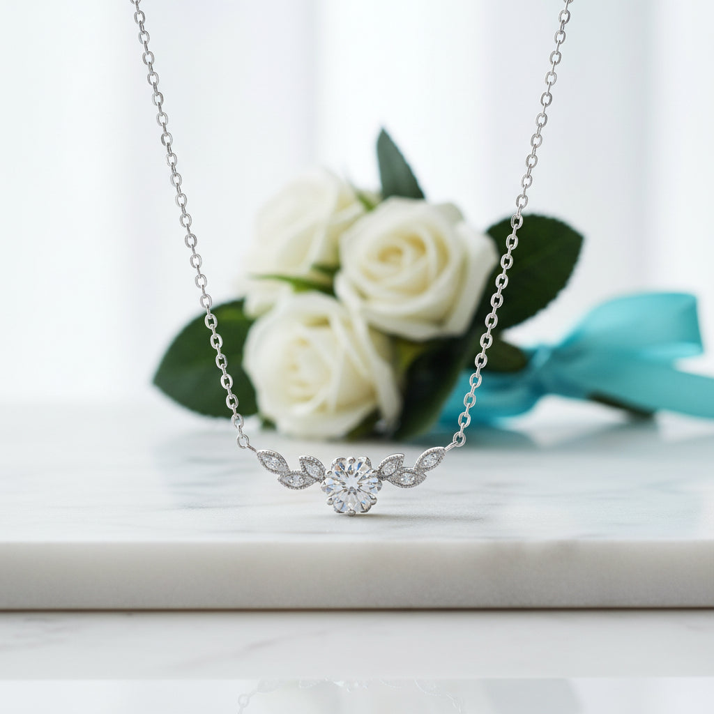 14K Gold 1.0 Ct Diamond Floral Leaf Necklace-Evani Jewelry