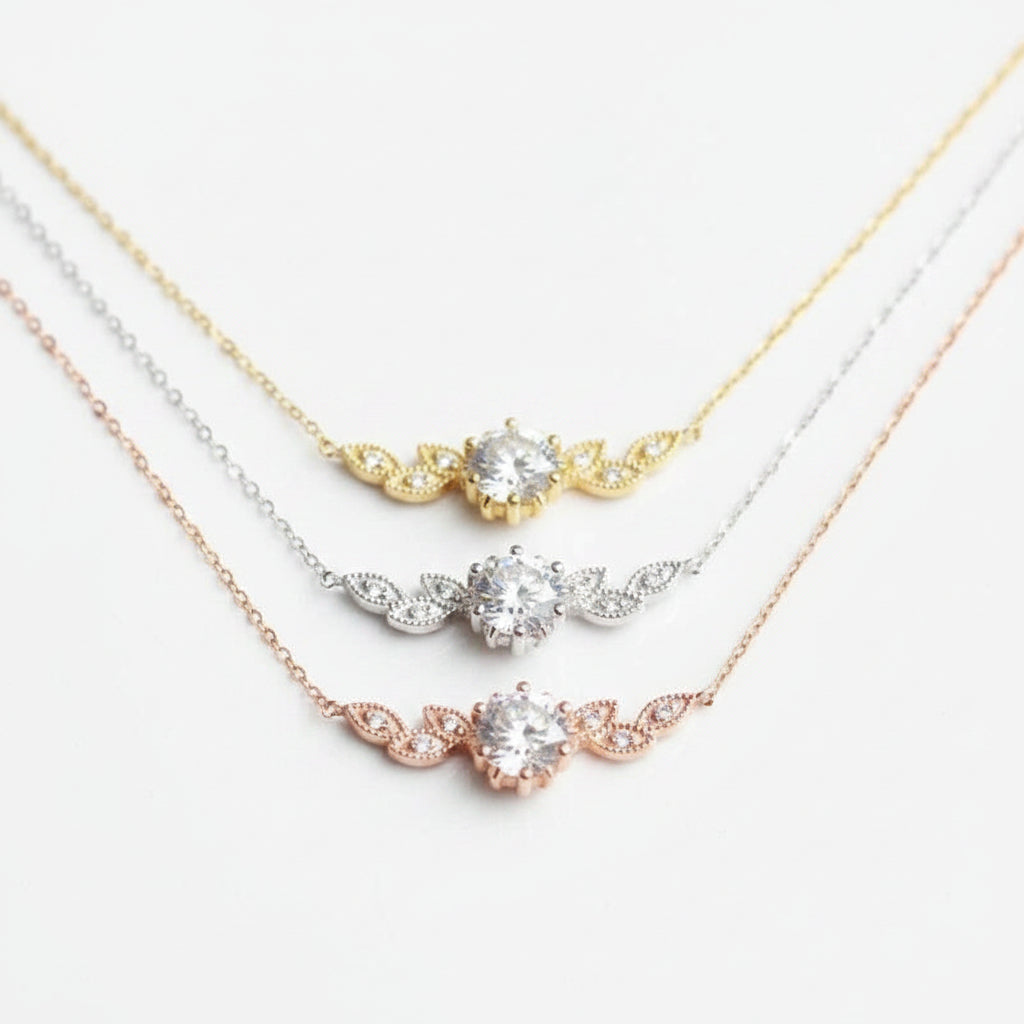 14K Gold 1.0 Ct Diamond Floral Leaf Necklace-Evani Jewelry