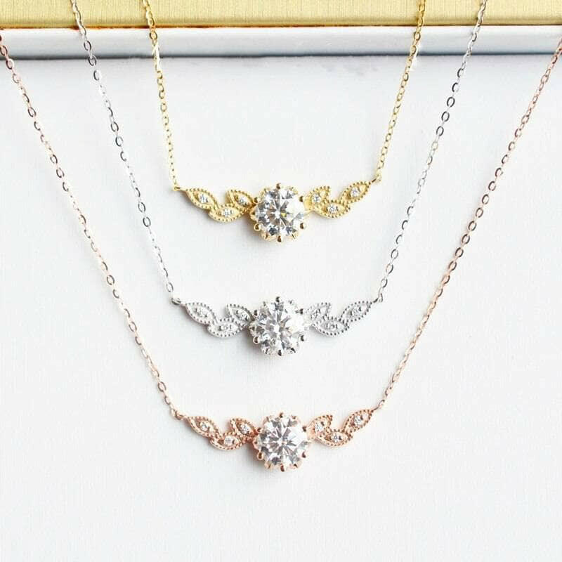 14K Gold 1.0 Ct Diamond Floral Leaf Necklace-Evani Naomi Jewelry