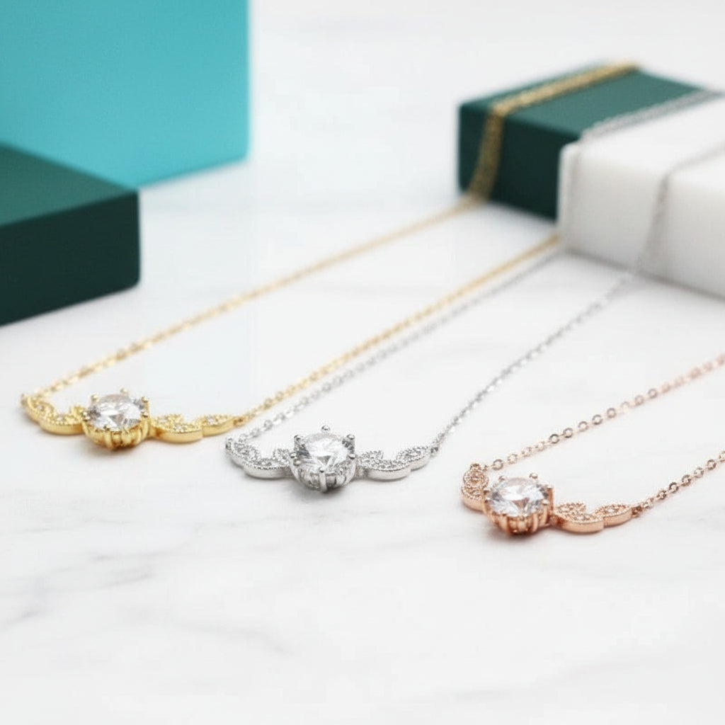 14K Gold 1.0 Ct Diamond Floral Leaf Necklace-Evani Jewelry
