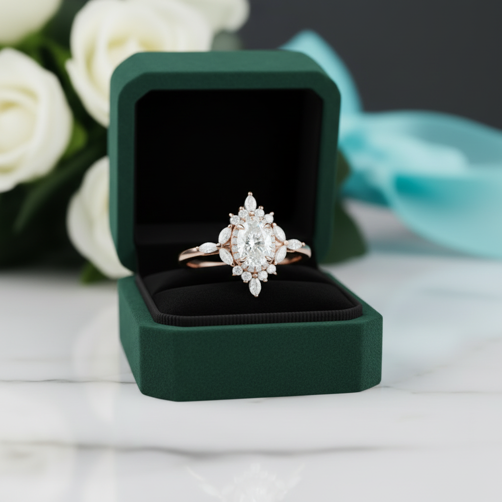 14K Gold 1.0 Ct Oval Cut Antique Flower Engagement Ring - Evani Naomi Jewelry