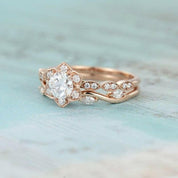14K Rose Gold 0.5 Ct Round Cut Diamond Flower Engagement Ring Set-Evani Naomi Jewelry