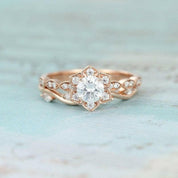 14K Rose Gold 0.5 Ct Round Cut Diamond Flower Engagement Ring Set-Evani Naomi Jewelry