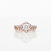 14K Rose Gold 0.5 Ct Round Cut Diamond Option Flower Engagement Ring Set