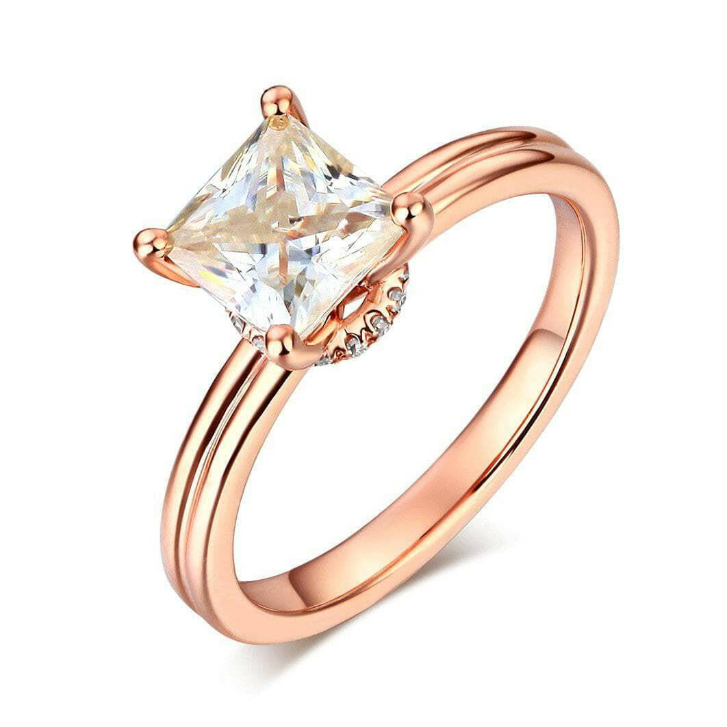 14K Rose Gold 1.0 Ct Princess Cut Diamond Engagement Ring-Evani Naomi Jewelry