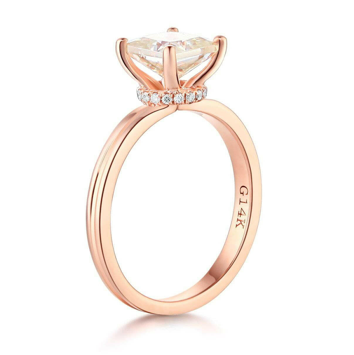14K Rose Gold 1.0 Ct Princess Cut Diamond Engagement Ring-Evani Naomi Jewelry