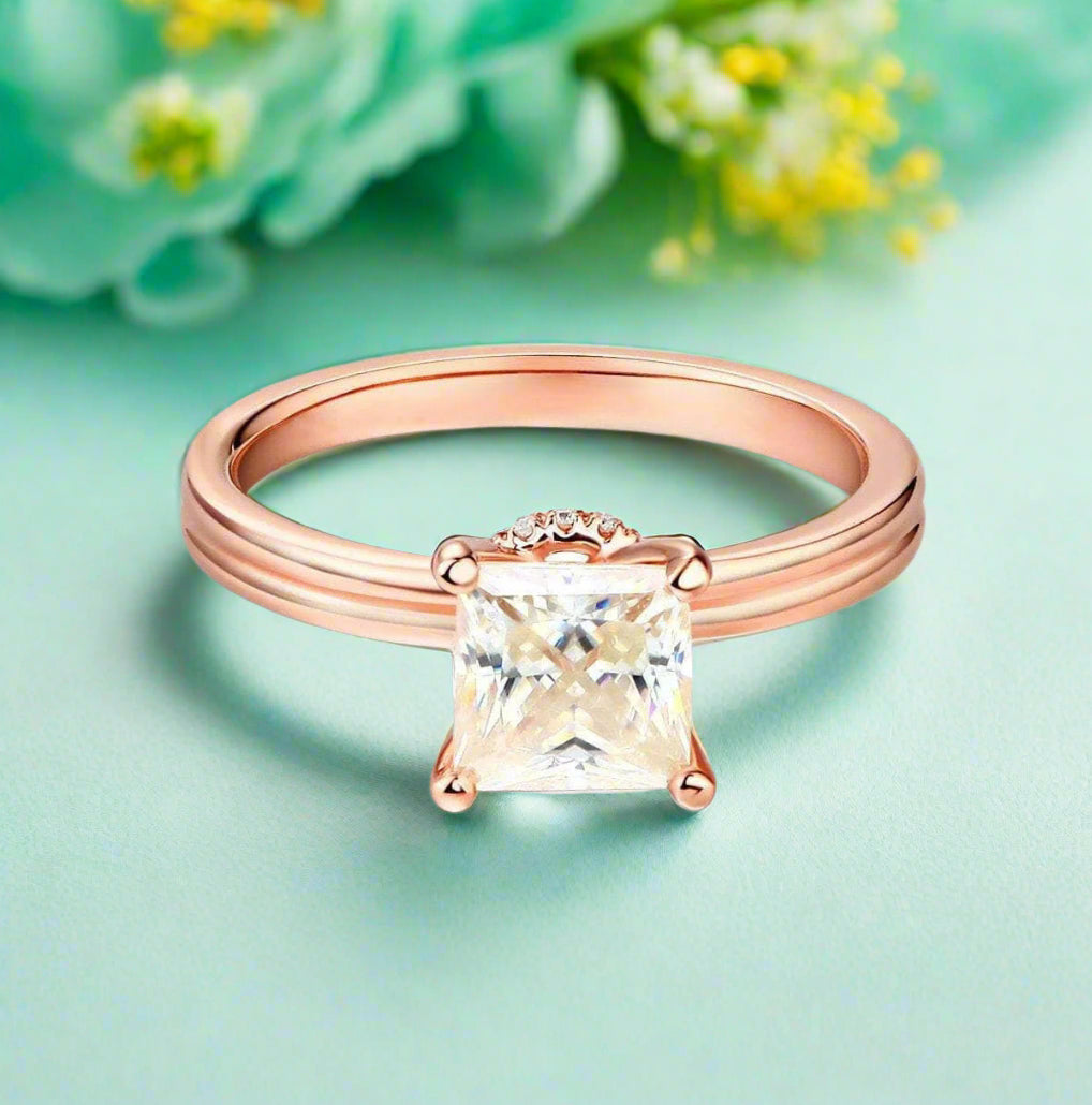 14K Rose Gold 1.0 Ct Princess Cut Diamond Engagement Ring-Evani Naomi Jewelry