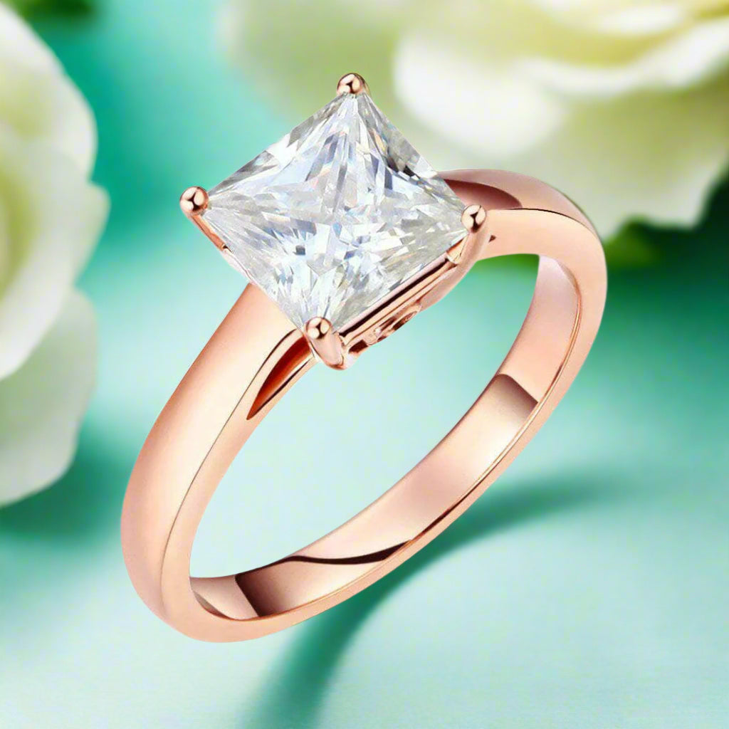 14K Rose Gold 1.0 Ct Princess Cut Engagement Ring-Evani Jewelry