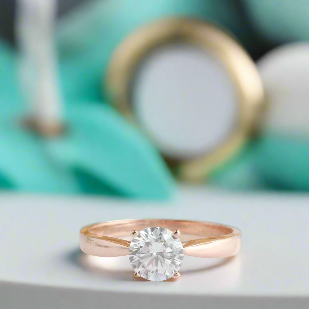 14K Rose Gold 1.0 Ct Round Diamond Solitaire Engagement Ring-Evani Jewelry