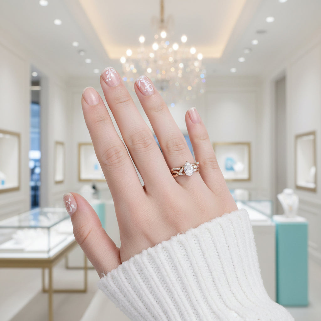 14K Rose Gold 1.5 Ct Pear Diamond Bridal Ring Set-Evani Jewelry