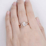 14K Rose Gold 1.5 Ct Pear Diamond Bridal Ring Set-Evani Naomi Jewelry
