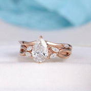 14K Rose Gold 1.5 Ct Pear Diamond Bridal Ring Set-Evani Naomi Jewelry